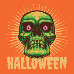 halloween green skull vector illustration