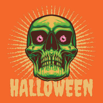 Halloween Green Skull Vector Illustration