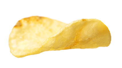 Naklejka premium Single potato chip isolated on white background.