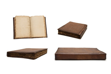 An open empty old notebook isolated on a white background.