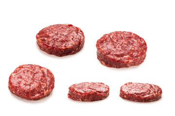 Raw minced beef isolated on white background.