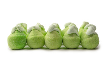 Green marshmallow candy isolated on  white background.