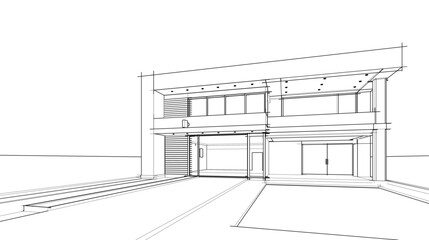 house building sketch architectural 3d illustration
