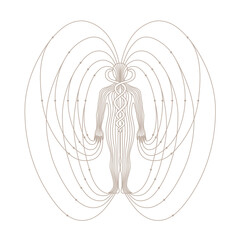 Illustration of human body magnetic energy field meridian - obrazy, fototapety, plakaty