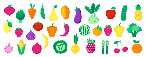 Fototapeta na wymiar Set of organic fruits, vegetables and berries.