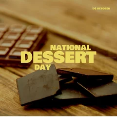 Fotobehang Composition of national dessert day text over chocolate © vectorfusionart