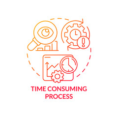 Time consuming process red gradient concept icon. Deadline term. Disadvantage of business planning abstract idea thin line illustration. Isolated outline drawing. Myriad Pro-Bold font used