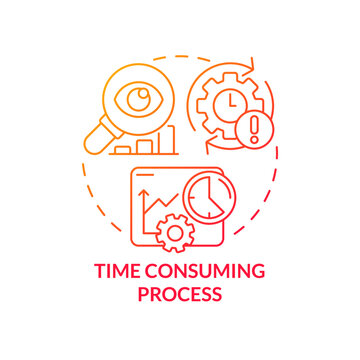 Time consuming process red gradient concept icon. Deadline term. Disadvantage of business planning abstract idea thin line illustration. Isolated outline drawing. Myriad Pro-Bold font used