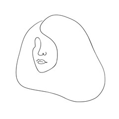 One line female portrait. Vector line art illustration with woman head. 