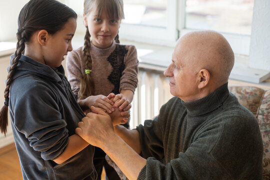 Family Bonding. Grandfather And Child Holding Hands Together, Closeup View. Panorama