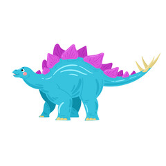 Stegosaurus vector illustration. Blue dinosaur drawing isolated on white. Dinosaur with plates on the back. 