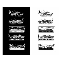 Set of auto paint service logo design with abstract car and spray gun