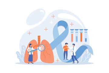 Dangerous respiratory system disease. Man experiencing breathing problems, complications. Lung cancer, Tracheal tug, bronchial asthma concept.flat vector modern illustration