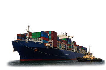 Container Cargo ship isolated without background, Freight Transportation and Logistic, Shipping...