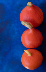 okrągła pomarańczowa dynia warzywo na niebieskim abstrakcyjnym tle