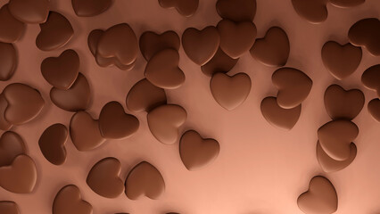 Spreading brown chocolate heart on gradient brown table (3D Rendering)