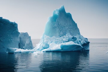 Fototapeta na wymiar Iceberg in the water. Dark blue, minimal wallpaper. Ice cold empty backdrop. 