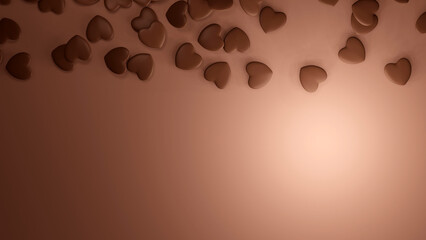 Spreading brown chocolate heart on gradient brown table (3D Rendering)
