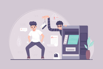 automated teller machine crime  hacking concept illustration