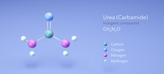 urea, carbamide, inorganic compound, molecular structures, 3d model, Structural Chemical Formula and Atoms with Color Coding