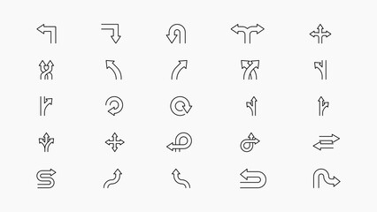 Direction arrows icon set. Linear arrows for direction and navigation vector icons
