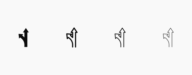 Move straight or turn left vector arrow icon