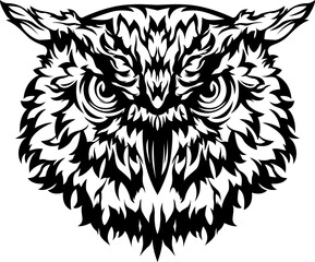Fototapeta premium Vector owl isolated illustration. Black color on white background image. Wild bird design and tattoo.