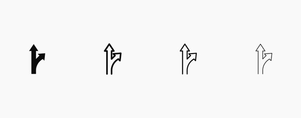 Move straight or turn right vector arrow icon