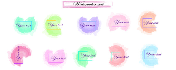 Rainbow colors watercolor paint stains vector backgrounds set,Set of watercolor stain. Spots on a white background. Watercolor texture with brush strokes. Round, rectangle, spot. Blue, turquoise. The 