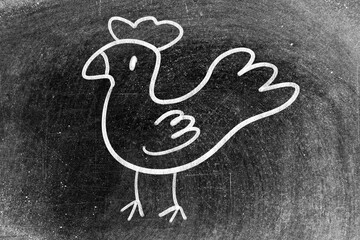 White chalk handdrawing in cock shape on black board background