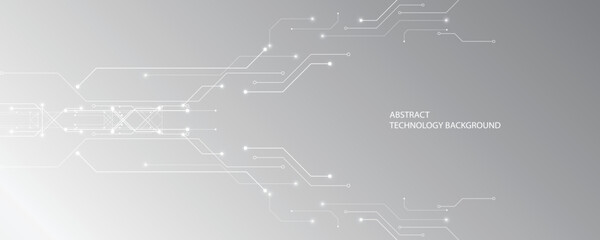 Gray and white technology background image Line design for communication connections in digital systems Hi-tech technology pattern