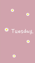 Daisy with purple background with phrase Tuesday. Make your beautiful Tuesday