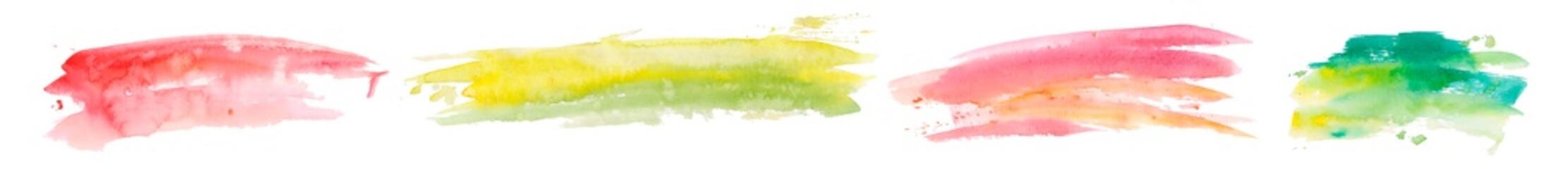 Rainbow watercolor stains set on white background