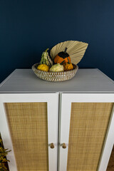 White painted simple furniture with rattan boho style