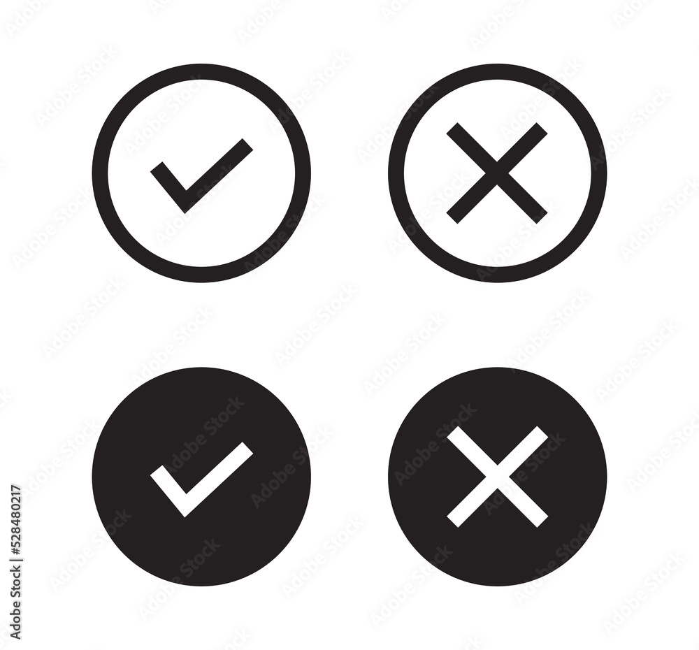 Aufkleber confirm and remove symbol and checkmark negative icons for app flat vector illustration.