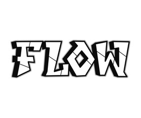 Flow word trippy psychedelic graffiti style letters.Vector hand drawn doodle cartoon logo flow illustration. Funny cool trippy letters, fashion, graffiti style print for t-shirt, poster concept
