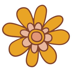 Retro groovy flower. Collection of different flowers in a hippie style. Vector boho illustration isolated on a light background