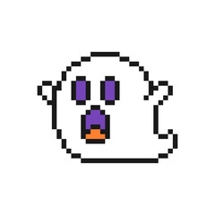Ghost icon in pixel art design isolated on white background, Halloween vector sign symbol.