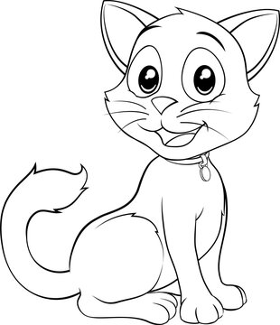 Cat Cute Cartoon Kitten Animal Coloring Book Page