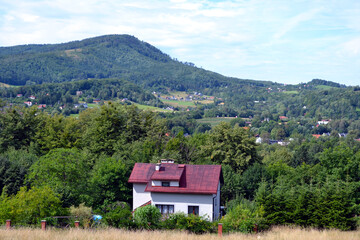 Fototapeta na wymiar The Mount Czantoria in Ustron, Poland. Czantoria is a mountain on the border of Poland and the Czech Republic, in the Silesian Beskids mountain range