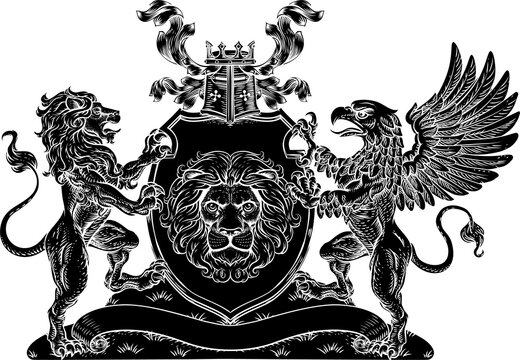 Coat of Arms Crest Griffin Lion Family Shield Seal