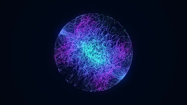 Sci-fi colorful sphere with particles. Concept network connection. Magik sphere. Abstract technology background. 3d rendering.