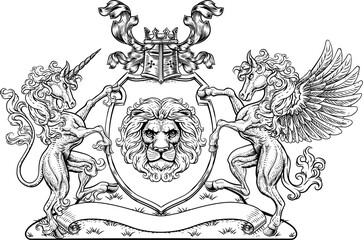Coat of Arms Pegasus Unicorn Crest Lion Shield