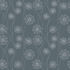 Geometric dandelion flower seamless pattern. Abstract floral vector illustration. Botanical linear backdrop. Wallpaper, background, fabric, textile, print, wrapping paper or package design.