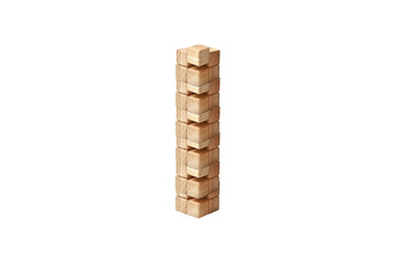 Tower from wooden blocks isolated on white background. Copy space.