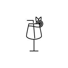 red wine glass icon with straw and lemon slice on white background. simple, line, silhouette and clean style. black and white. suitable for symbol, sign, icon or logo