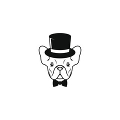 Gentleman Dog Head with Hat and Bow Tie Logo