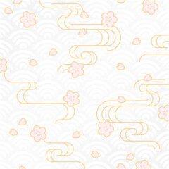 Japanese traditional pattern background(Cherry blossoms and running water pattern).Square.