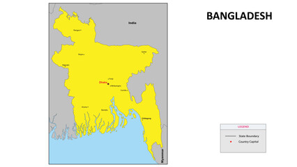 Bangladesh Map. Major city map of Bangladesh. Political map of Bangladesh with country capital.