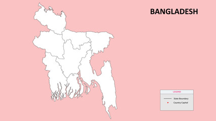 Bangladesh Map. Outline state map of Bangladesh. Political map of Bangladesh with black and white design.